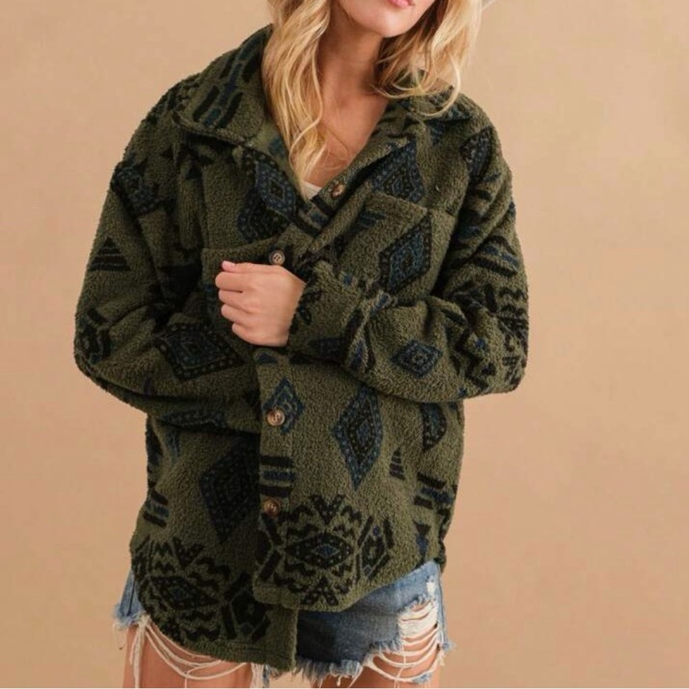 Green and Black Patterned Fleece